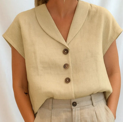 Blouse Femme Manches Courtes avec Boutons Classique