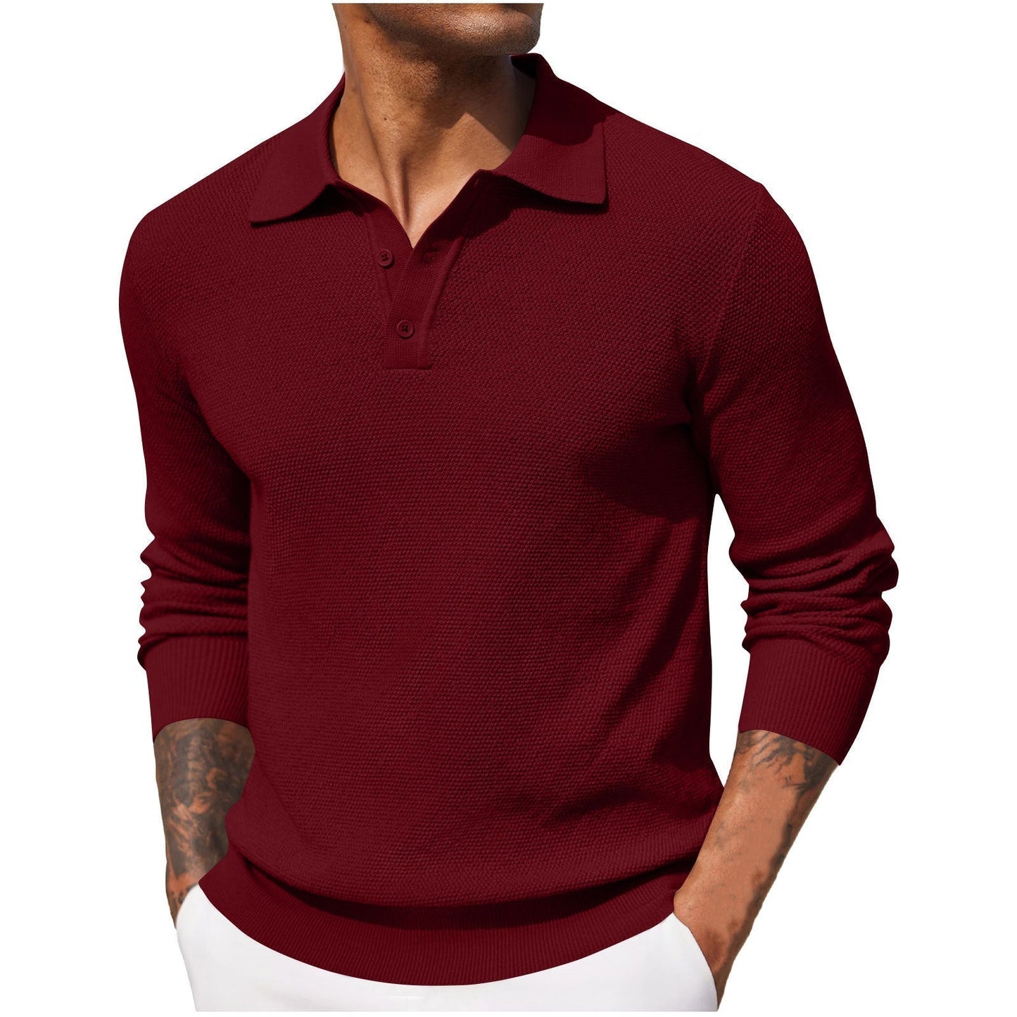 Polo Homme Manches Longues Respirant et Confortable