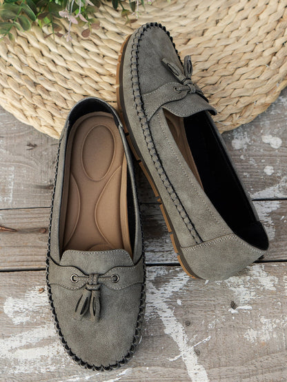 Mocassins Femme Cuir Souple Noeud Décoratif Semelle Flexible
