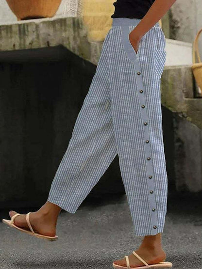 Pantalon femme rayé chic avec fermeture zippée - PanierRoyale