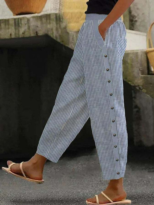 Pantalon femme rayé chic avec fermeture zippée - PanierRoyale