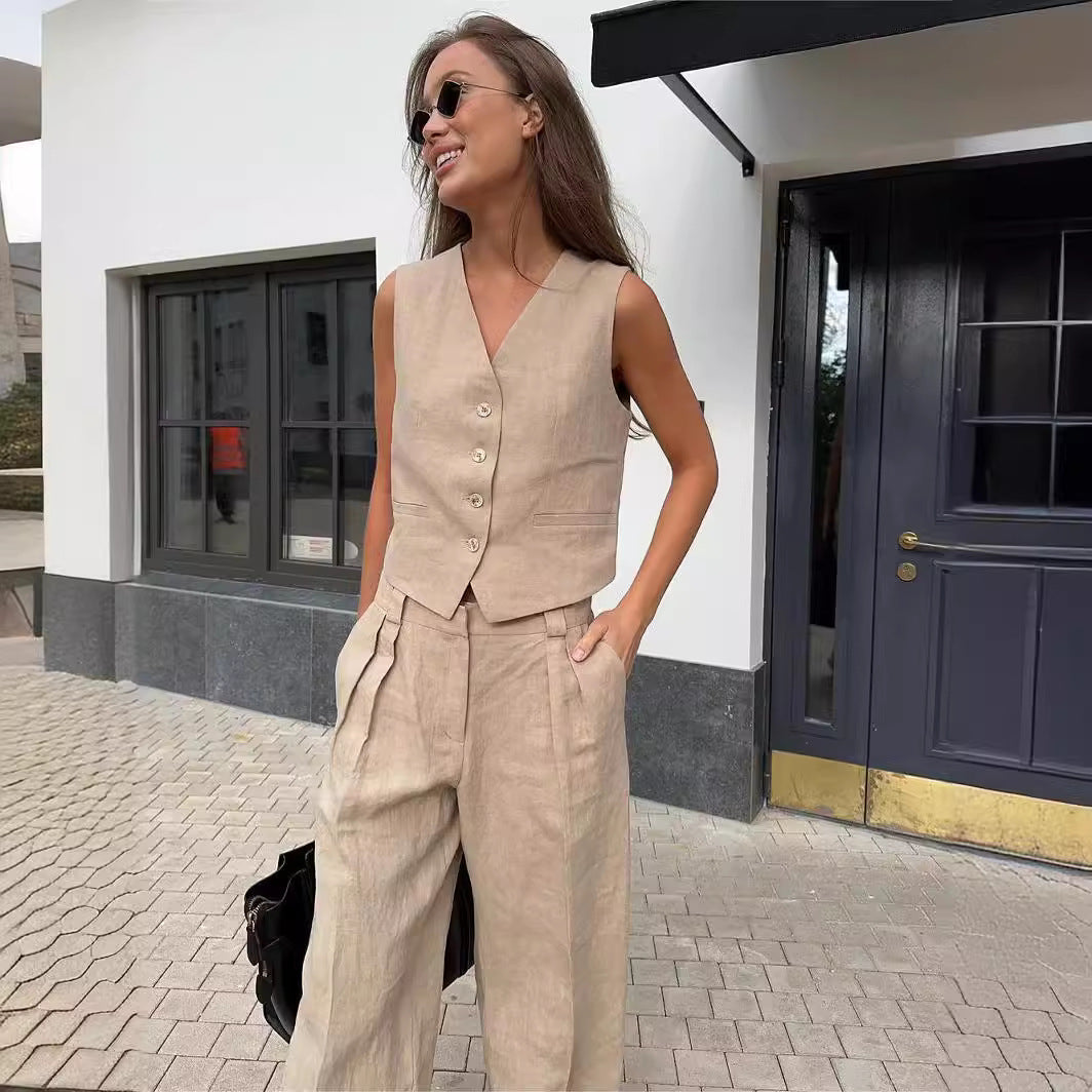 Costume Femme Élégant - Veste et Pantalon Palazzo