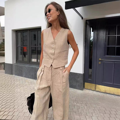 Costume Femme Élégant - Veste et Pantalon Palazzo