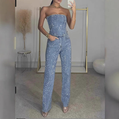 Combinaison Denim Féminine sans Bretelles