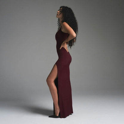 Wolff™ – Robe Longue Femme Élégante avec Fente Latérale et Décolleté Rond-3