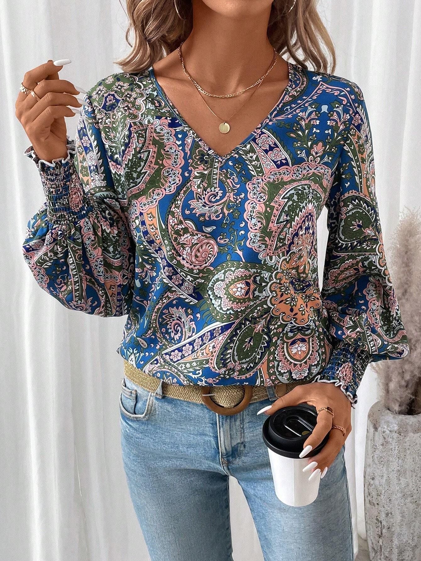 Blouse Florale Élégante Manches Longues pour Femme
