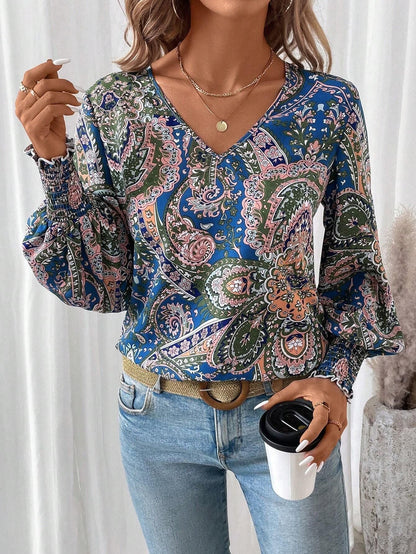 Blouse Florale Élégante Manches Longues pour Femme
