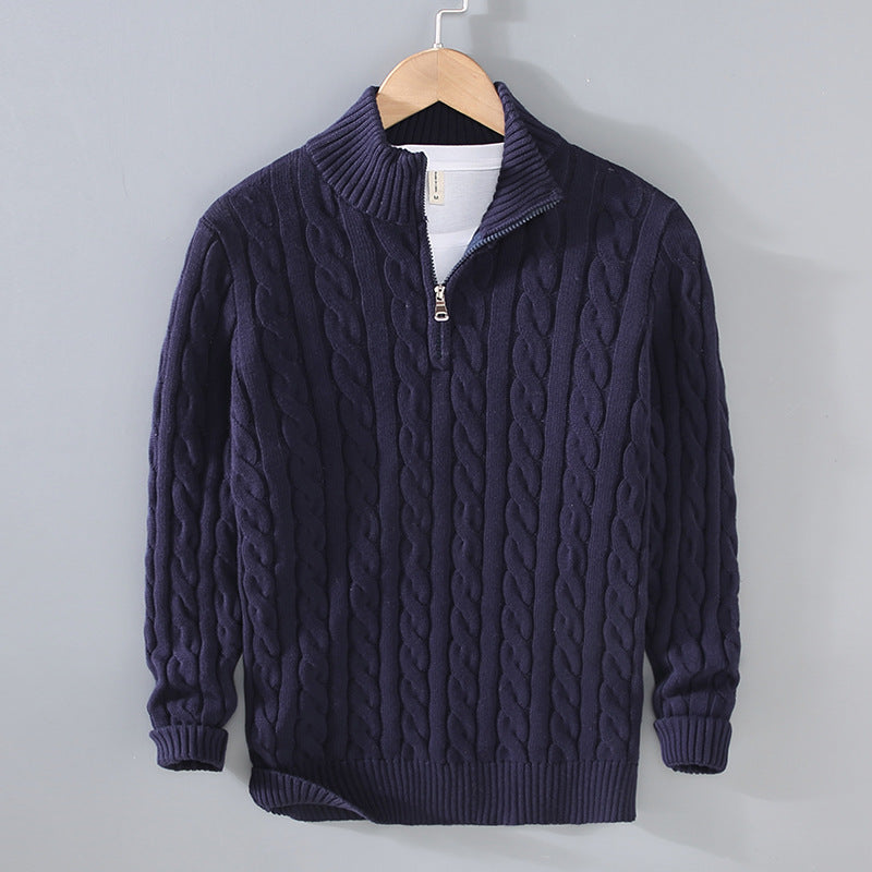 Pull Homme Col Zip Mi-Hauteur Coton Doux