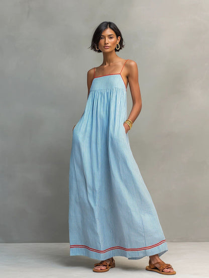 Robe longue Femme Coton Bretelles Spaghetti