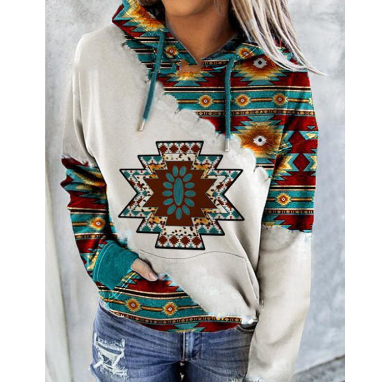 Sweat À Capuche Femme Hiver Imprimé Floral Chaud et Confortable