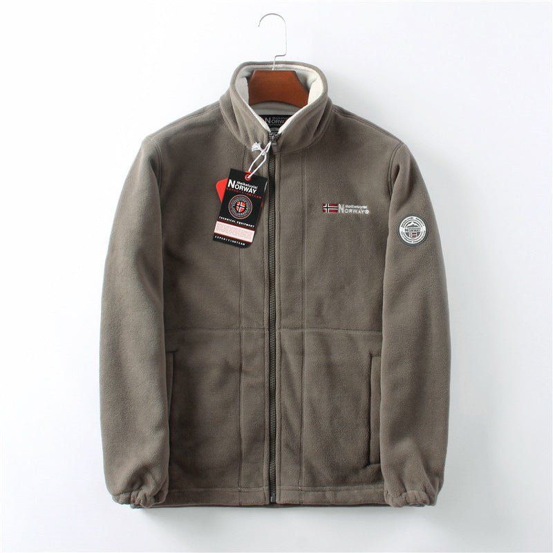 Veste hiver homme brun zippée avec logo brodé - PanierRoyale