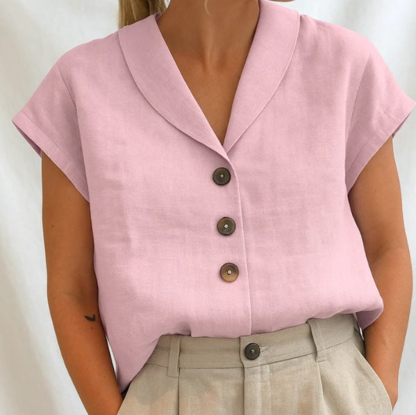 Blouse Femme Manches Courtes avec Boutons Classique
