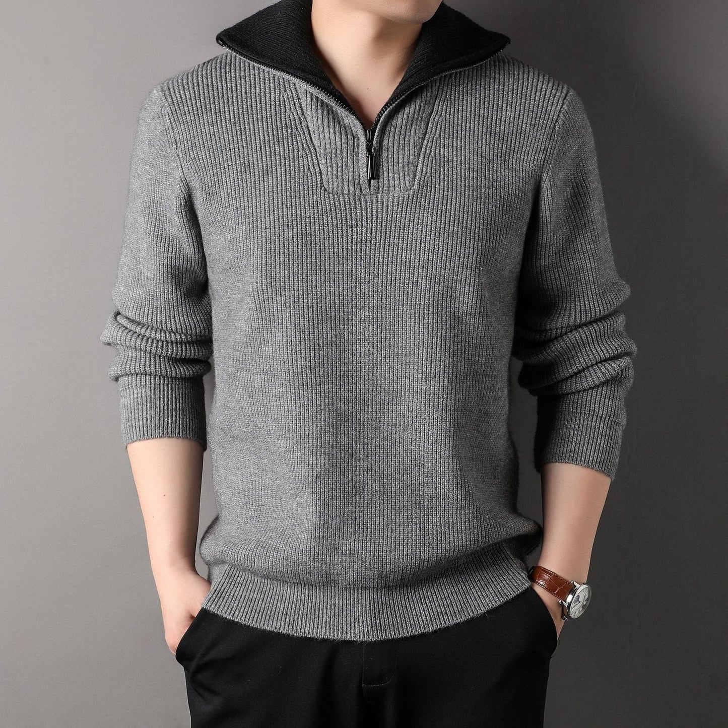 Pull Col Montant Chaud et Confortable pour Homme Hiver