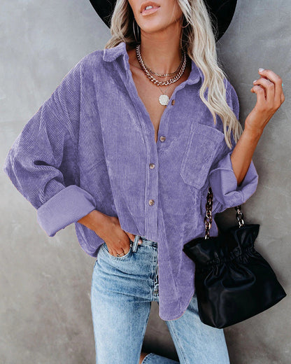 Chemise Féminine Élégante en Velours Doux avec Poche Devant