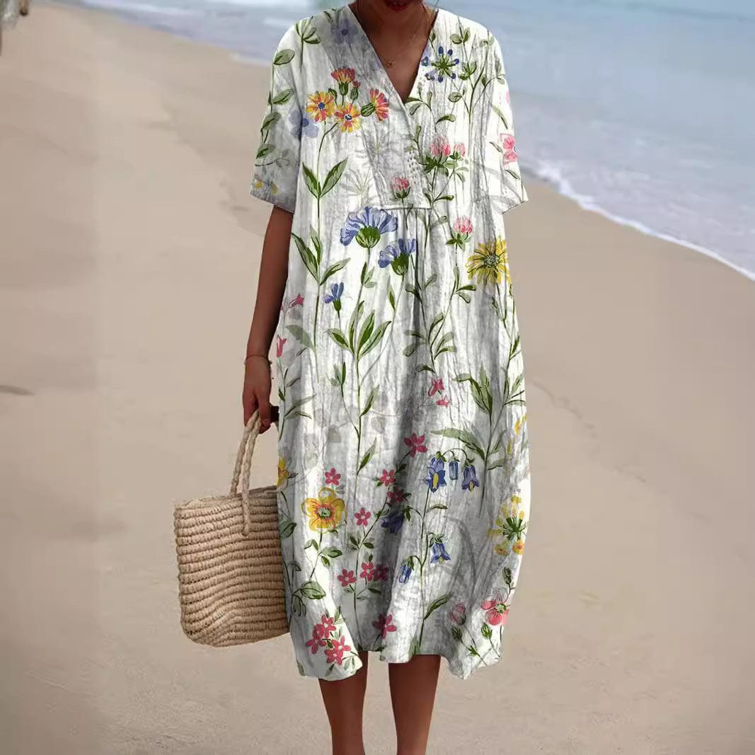 Robe Été Légère en Lin Floral pour Femme