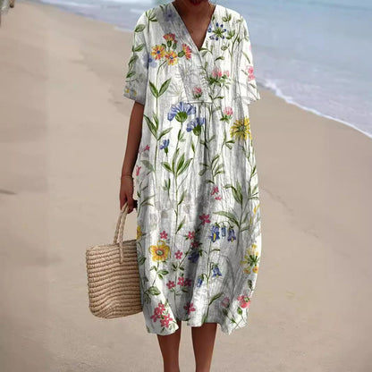 Robe Été Légère en Lin Floral pour Femme