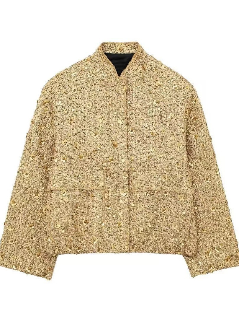 Veste Femme Longue Manches Paillettée Chic Soirée