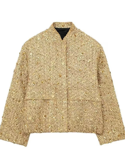Veste Femme Longue Manches Paillettée Chic Soirée