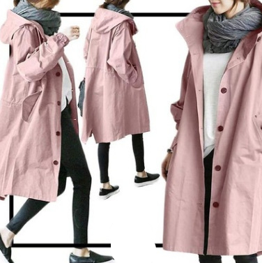 Veste Imperméable Longue Capuche Femme avec Fermeture Éclair
