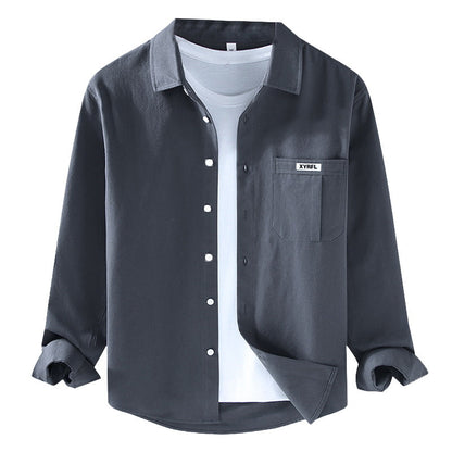 Chemise Homme Coton Pur à Manches Longues avec Poche Poitrine