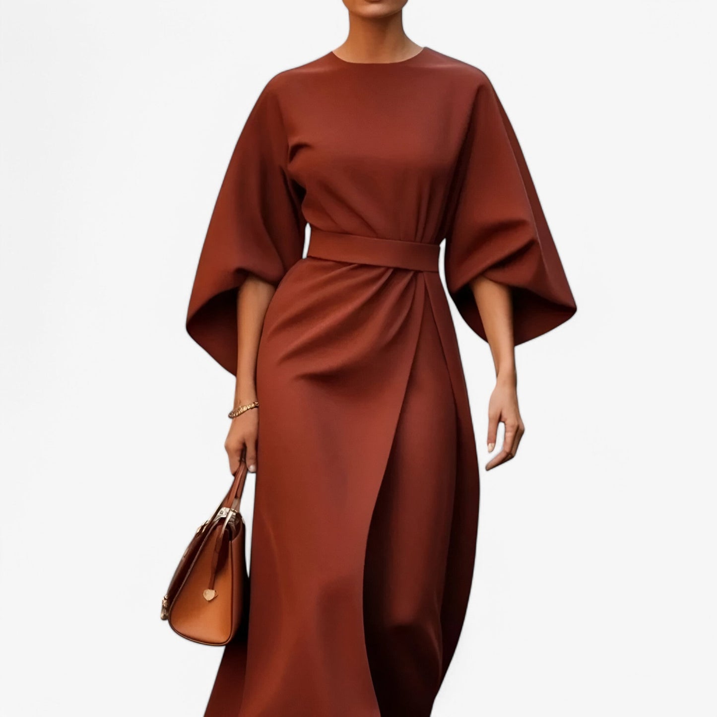Robe Élégante Manches Bouffantes Taille Parfaite