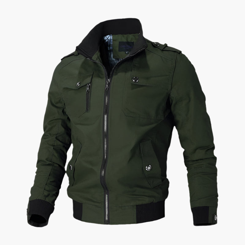 Blouson Aviateur Cuir Homme avec Multipoches et Col Montant