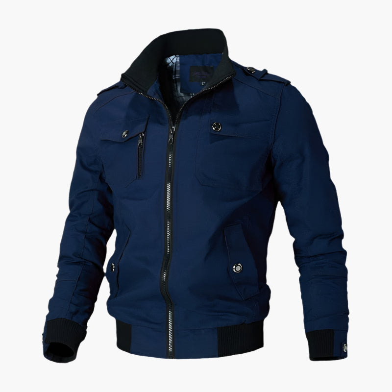 Blouson Aviateur Cuir Homme avec Multipoches et Col Montant
