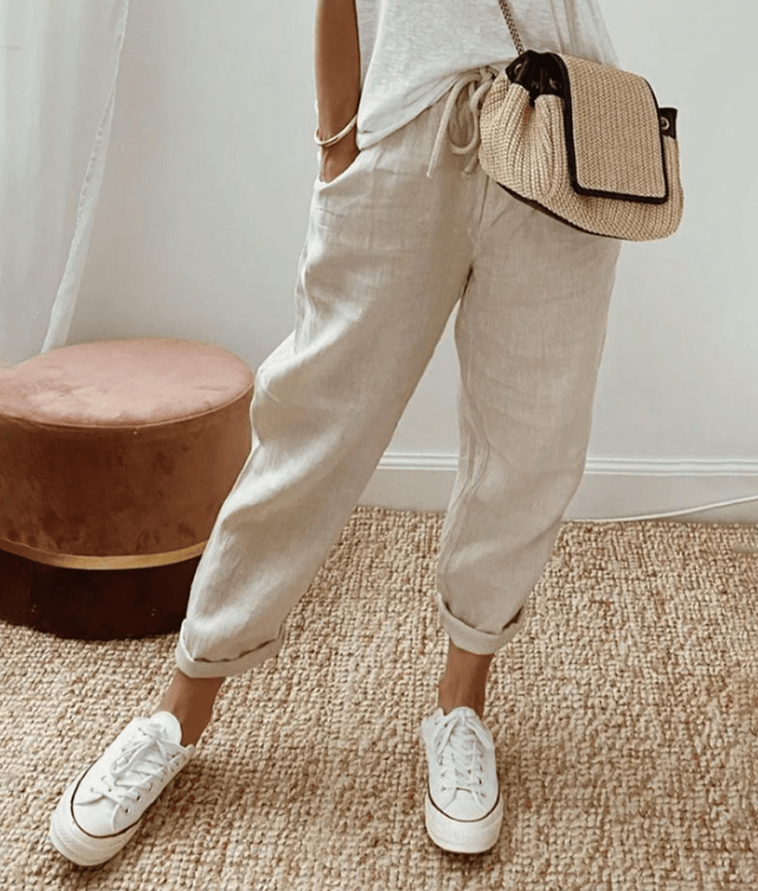 Pantalon femme léger à carreaux décontracté