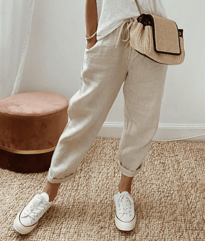 Pantalon femme léger à carreaux décontracté