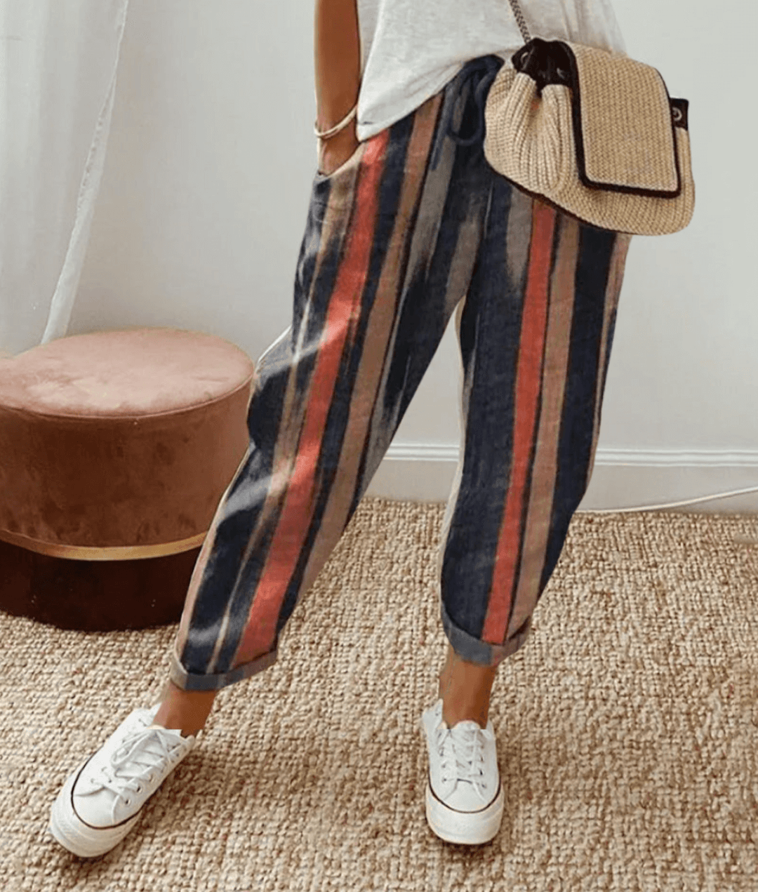 Pantalon femme léger à carreaux décontracté