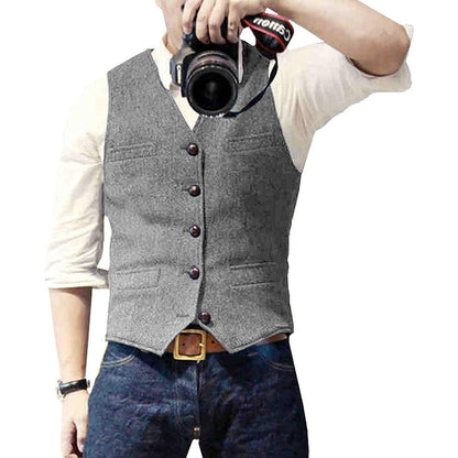 Gilet Homme Sans Manches Décontracté avec Fermeture Boutons