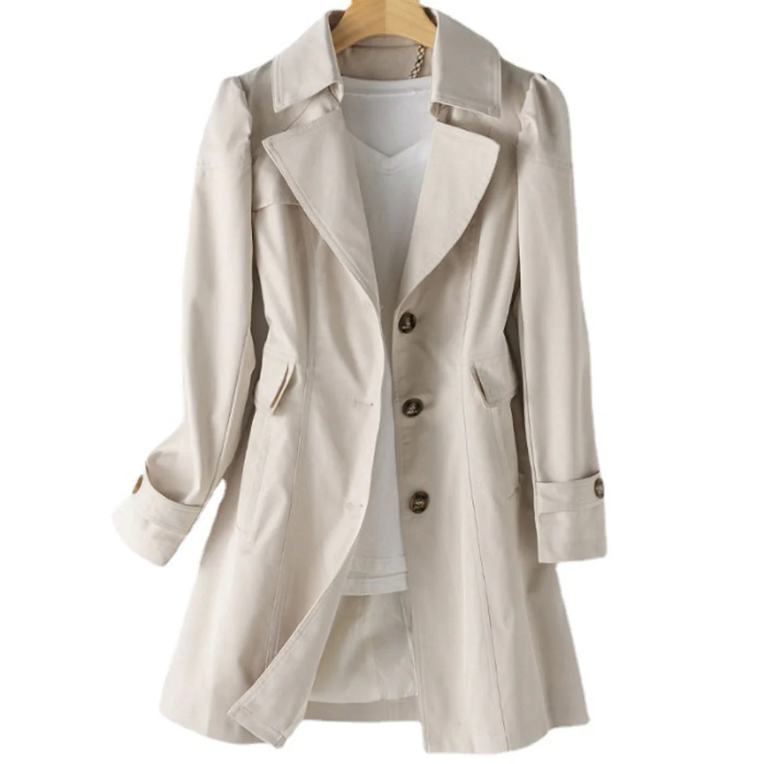 Manteau Femme Classique Beige à Ceinture Élégant