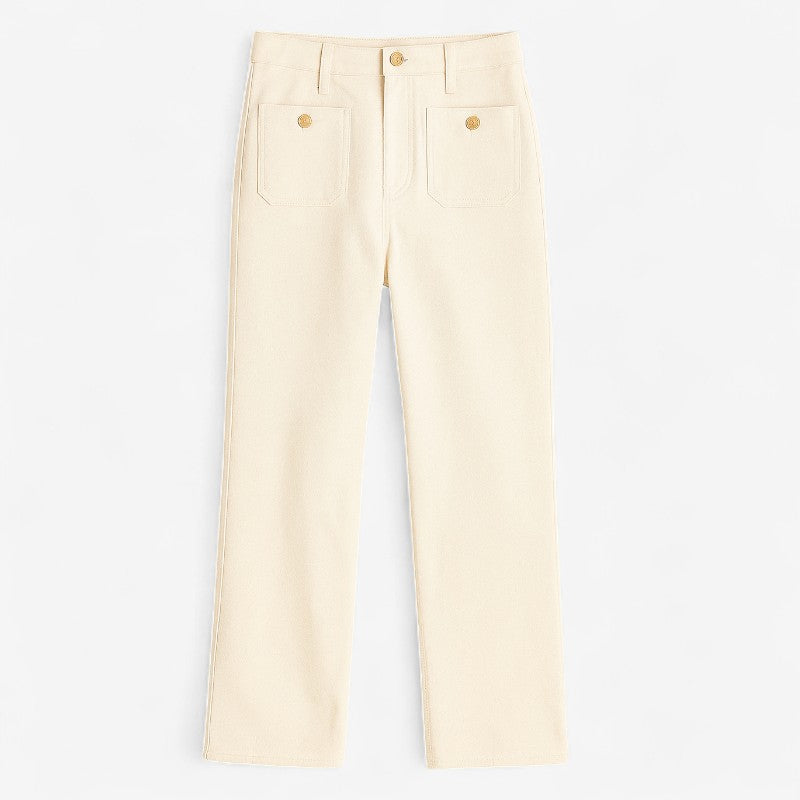 Pantalon Taille Haute Élégant pour Femme avec Poches Latérales
