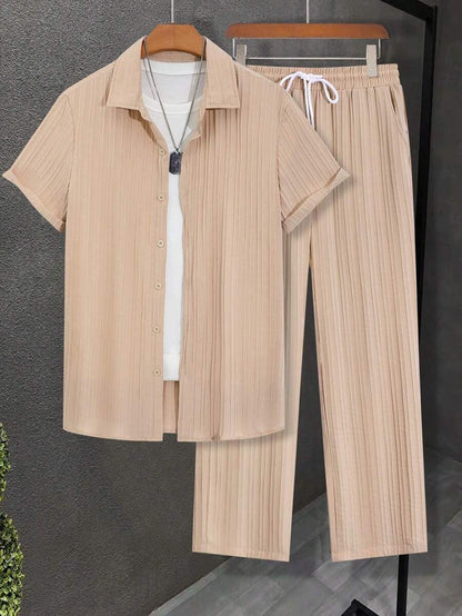 Costume Homme Slim Fit à Plis avec Chemise et Pantalon Long