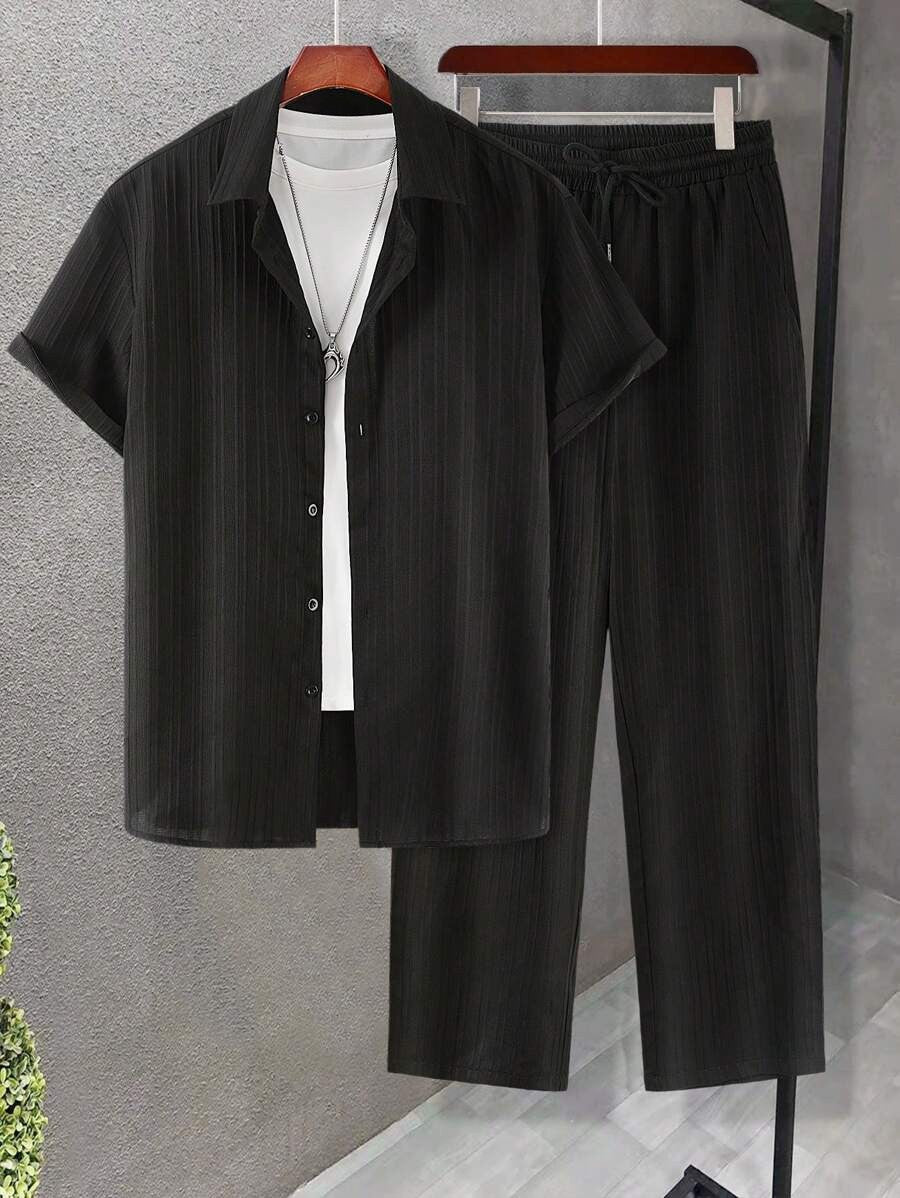 Costume Homme Slim Fit à Plis avec Chemise et Pantalon Long
