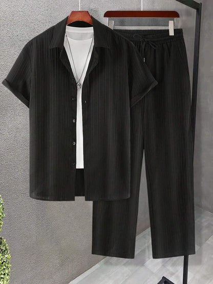 Costume Homme Slim Fit à Plis avec Chemise et Pantalon Long