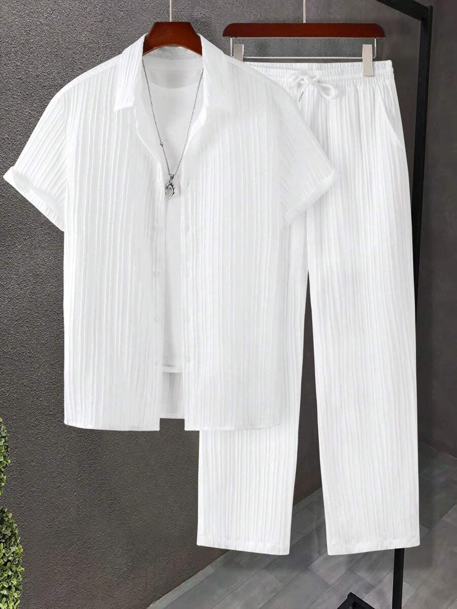 Costume Homme Slim Fit à Plis avec Chemise et Pantalon Long