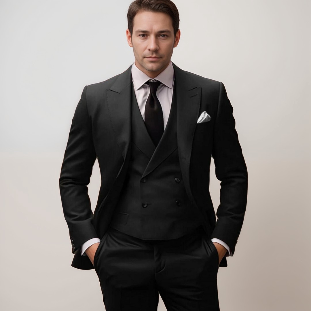 Costume Homme Mariage Classique Trois Pièces Noir - PanierRoyale
