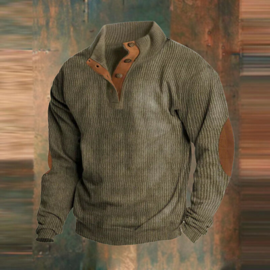 Pull Homme Décontracté à Côtes avec Boutons sur le Col - BerlinGlamour