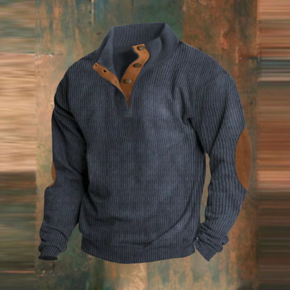 Pull Homme Décontracté à Côtes avec Boutons sur le Col