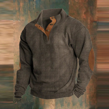 Pull Homme Décontracté à Côtes avec Boutons sur le Col