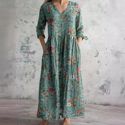 Robe Fleuri Élégante pour Femme Col en V