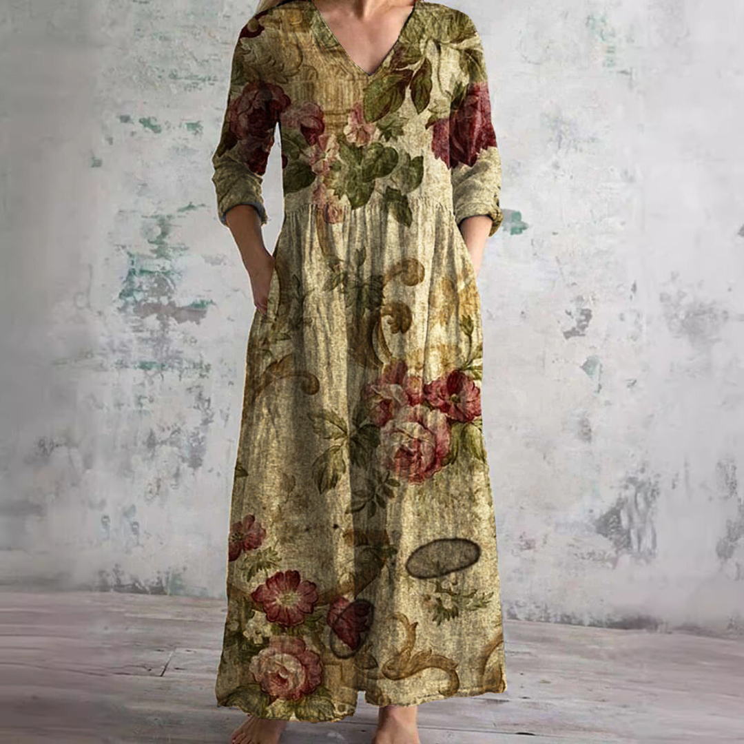 Robe Fleuri Élégante pour Femme Col en V