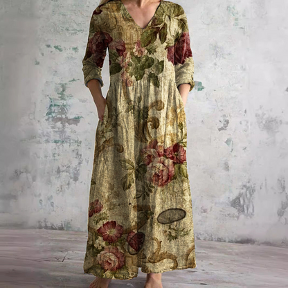 Robe Fleuri Élégante pour Femme Col en V