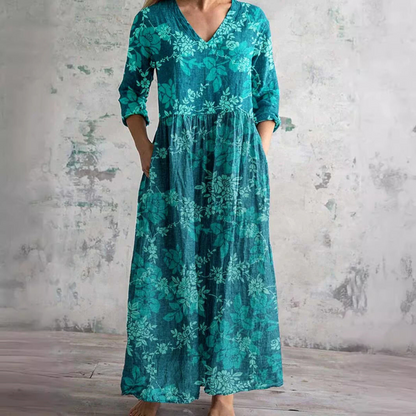 Robe Fleuri Élégante pour Femme Col en V