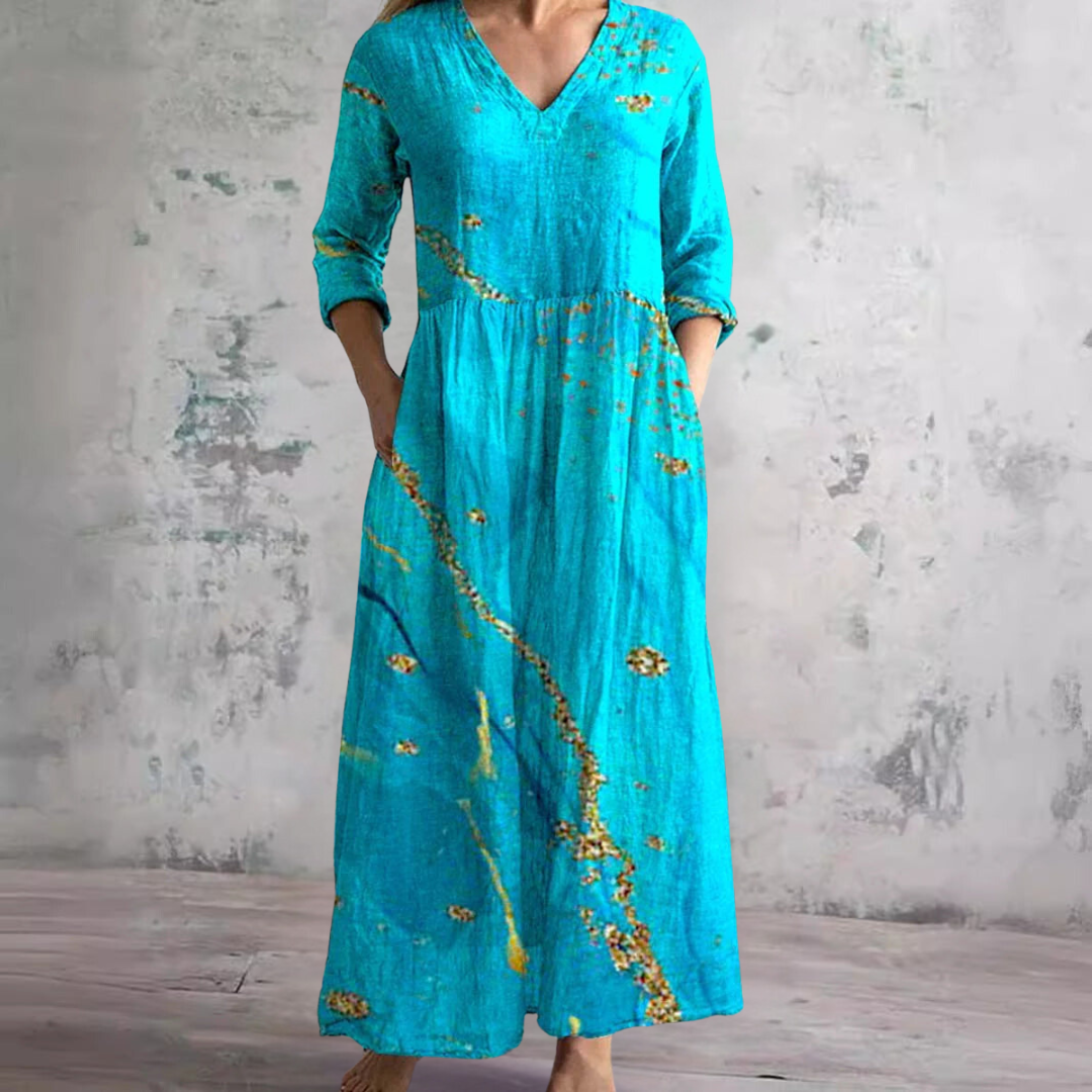 Robe Fleuri Élégante pour Femme Col en V