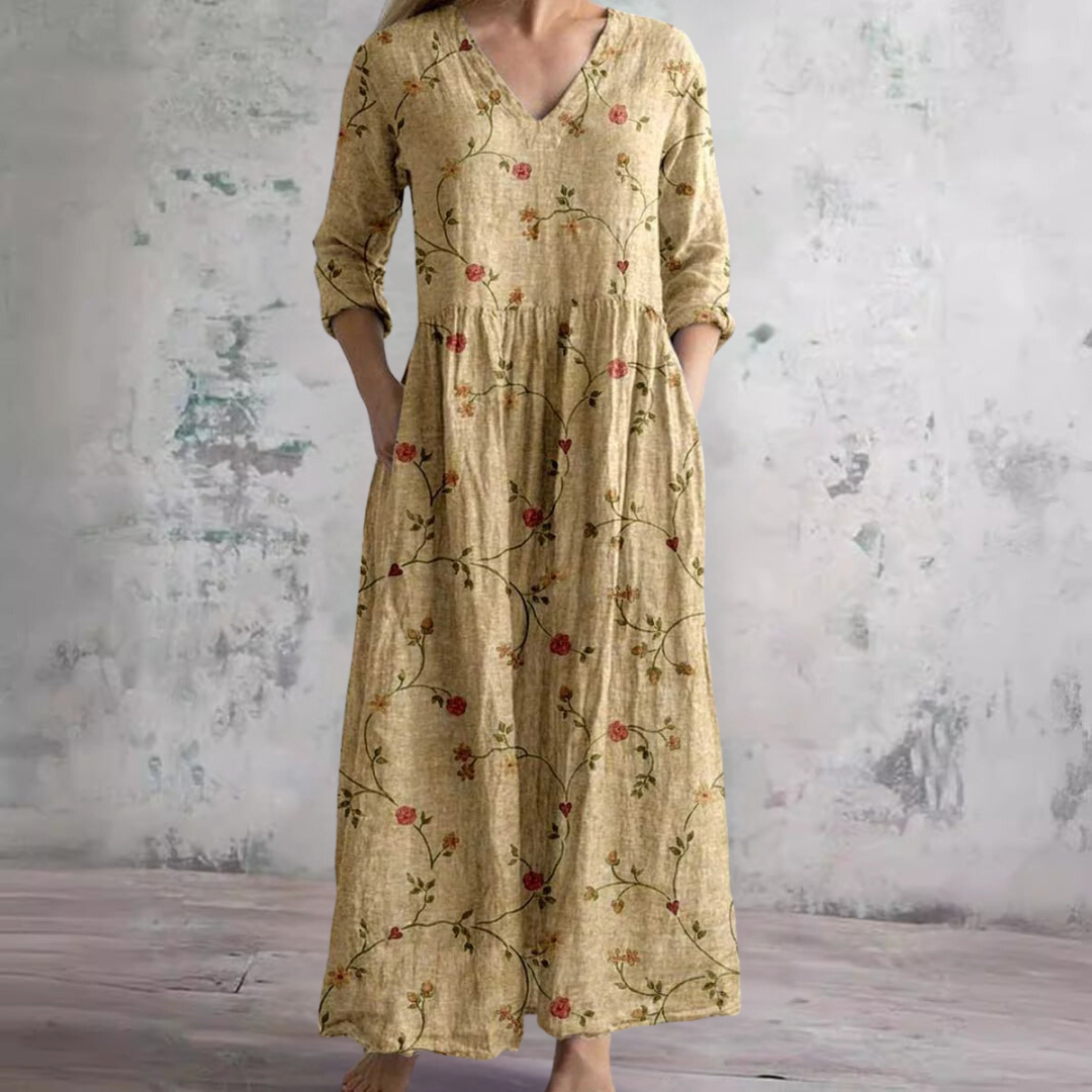 Robe Fleuri Élégante pour Femme Col en V