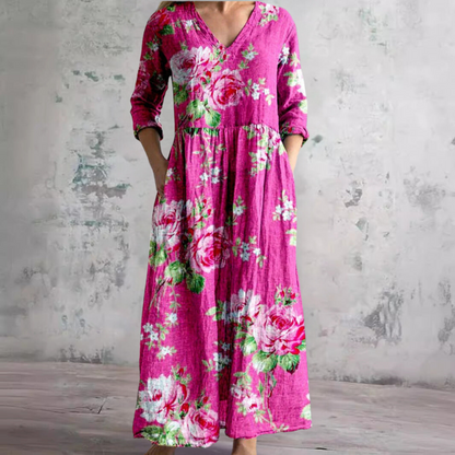 Robe Fleuri Élégante pour Femme Col en V