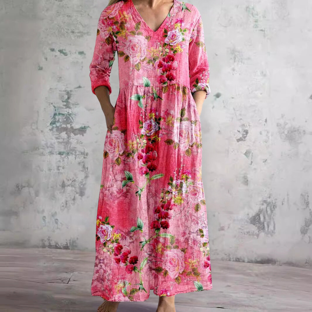 Robe Fleuri Élégante pour Femme Col en V