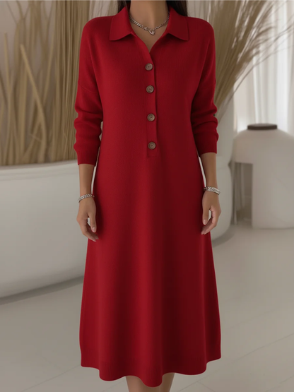 Robe Longue Femme Fluide Boutons Col Chemise Manches Longues - PanierRoyale